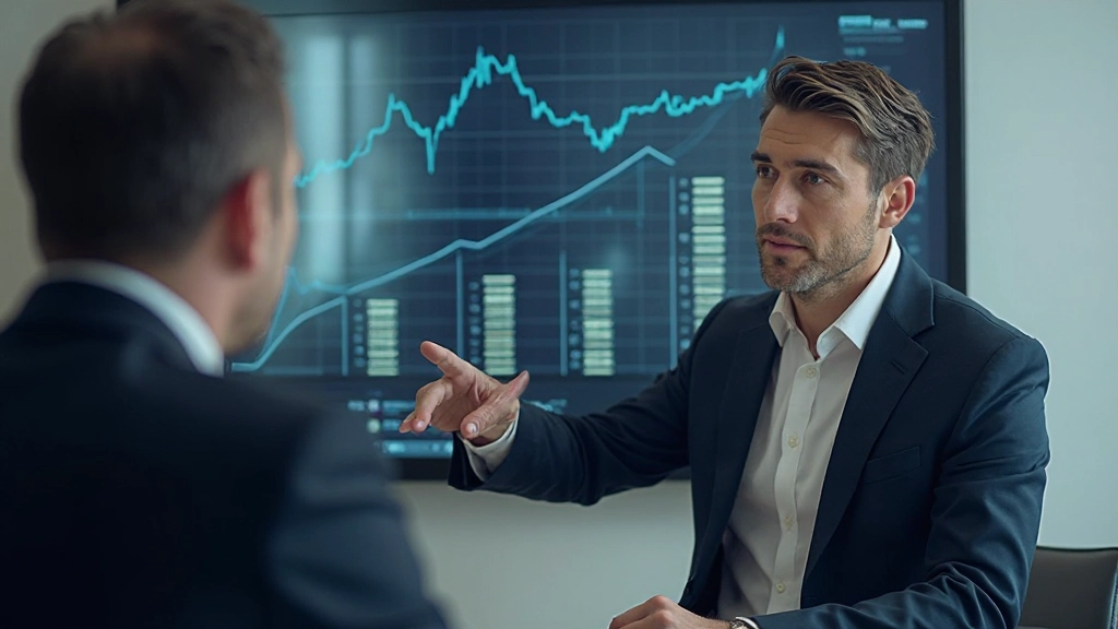 Финансовый консультант показывает клиенту долгосрочный инвестиционный план на графике