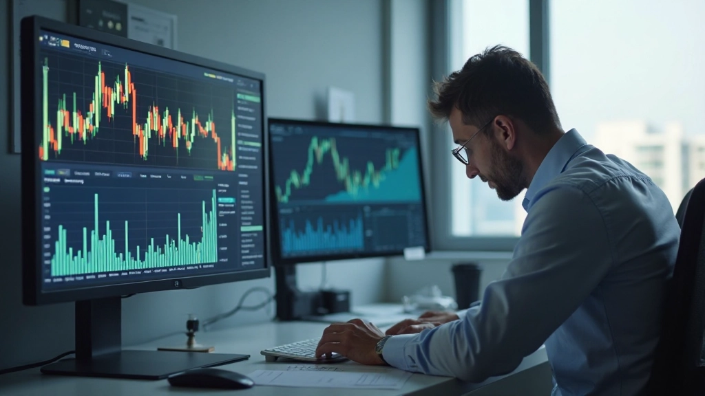 Инвестор анализирует графики акций и портфель инвестиций на компьютере