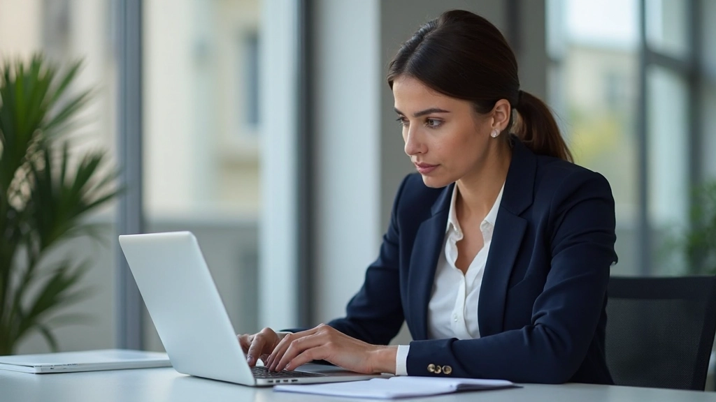 Профессиональная женщина анализирует финансовые графики на ноутбуке в офисе